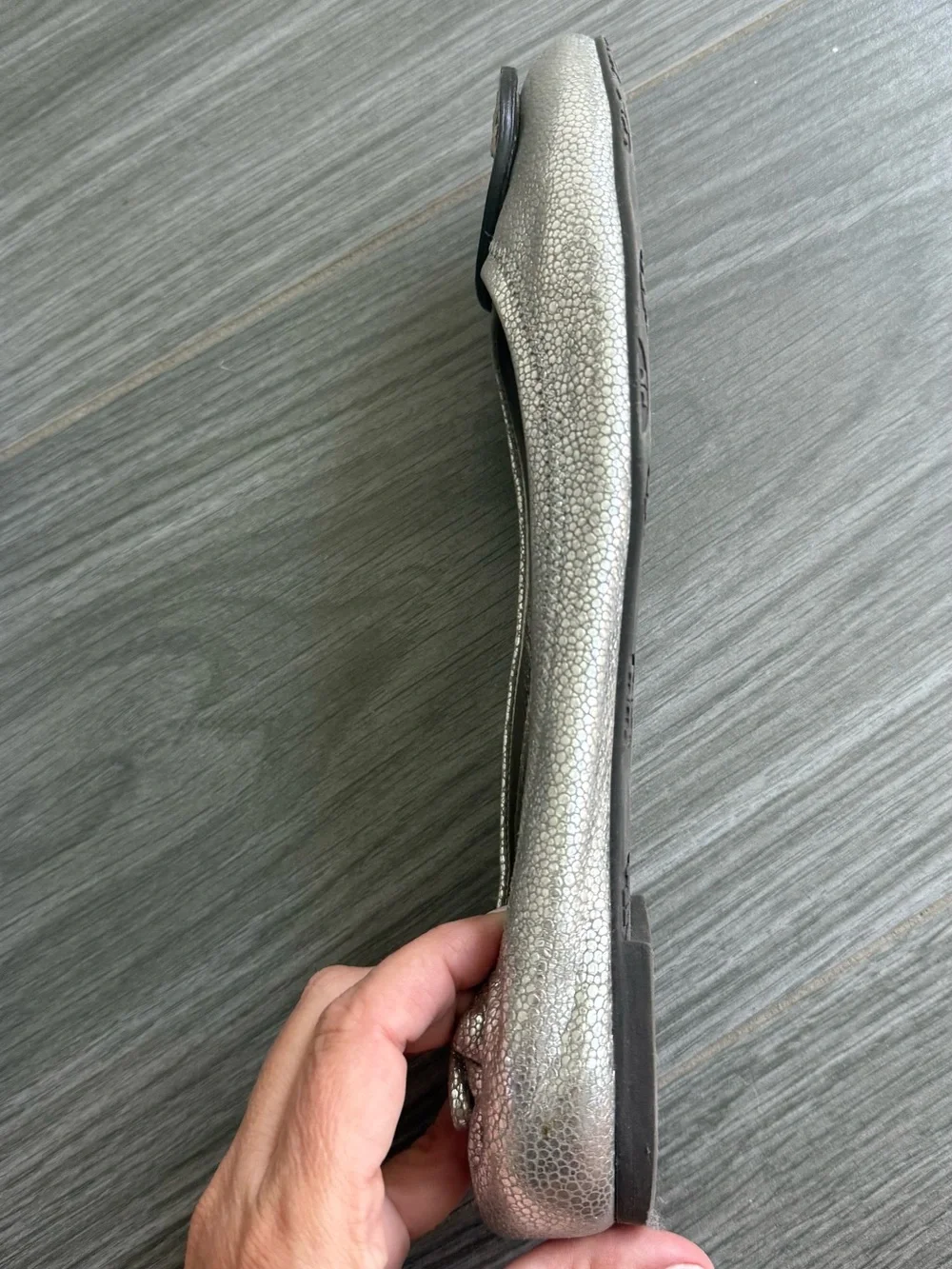 Tory Burch Metallic Silver Reva Logo Ballet Flats size 9